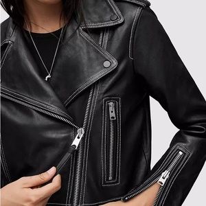 AllSaints Ayra Contrast Stitch Leather Jacket NWOT